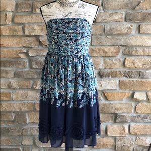 Lauren Conrad strapless dress floral and rosettes